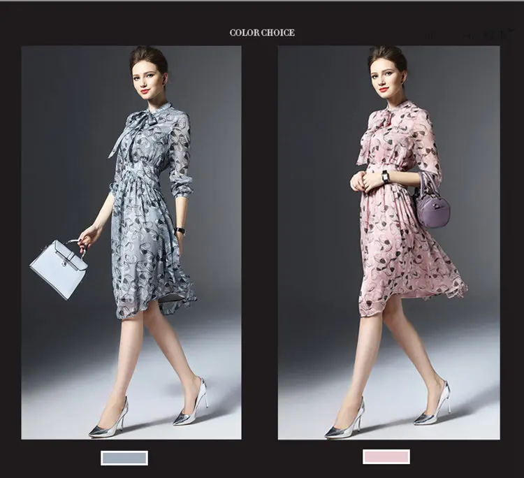 New Autumn Dress Women Butterfly Print Dress Robe Femme Casual Long Sleeve Women Dresses Bow Chiffon Vestidos Mujer 2019 (1)