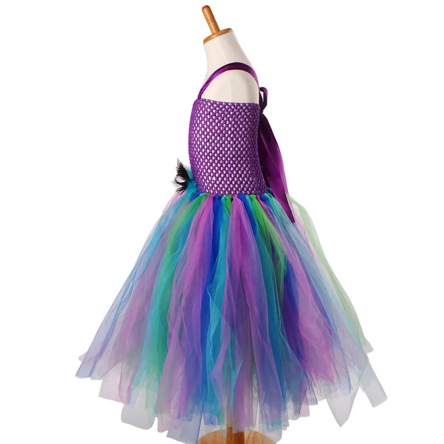 Peacock Flower Girl Tutu Dress Turquoise and Purple Tulle Wedding Dress Kids Purim Party Ball Gown Elegant Princess Prom Dress (9)