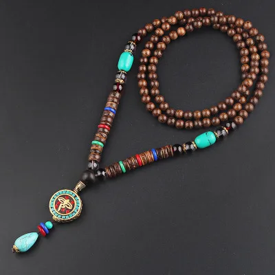 Новая круглая пластина непальский цветок кулон национальное ожерелье египетское ожерелье в виде слона бусины из кокоса ожерелье свитер ожерелье s - Окраска металла: style6