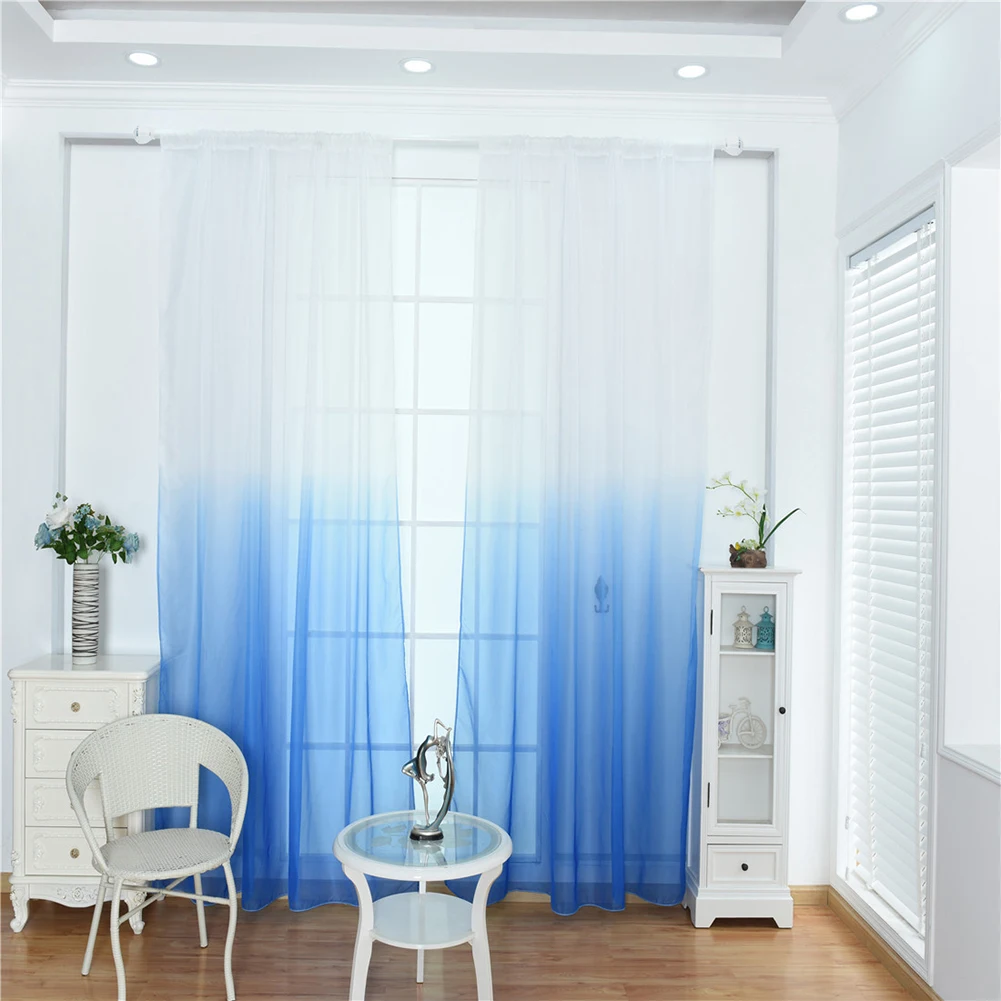HOT SALE! Modern Gradient Color Window Tulle Curtain Sheer Drape Valance Bedroom Decor Home Textile - Цвет: Синий
