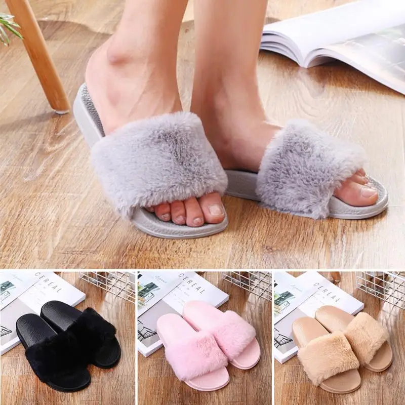 Мюли женские плюшевые Нескользящие Шлепанцы из искусственного меха плоская