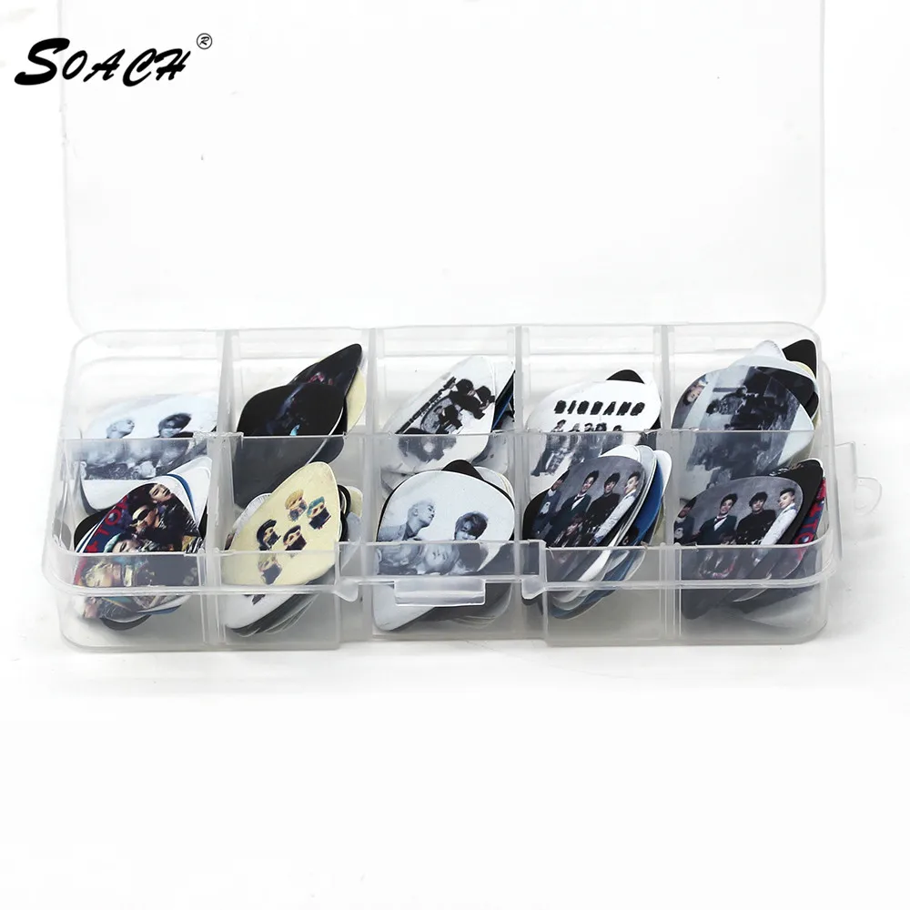 

SOACH 50pcs Newest Guitar Picks 10 grid box plastic packing Thickness 0.71mm guitar strap guitar strings