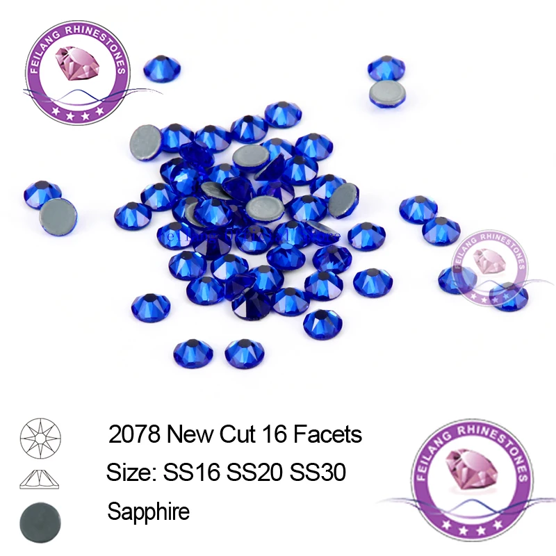 

16 Facets Hotfix Rhinestones Sapphire 8 Big 8 Small SS16 SS20 SS30 Loose Strass for Clothes Dress Shoes Decoration