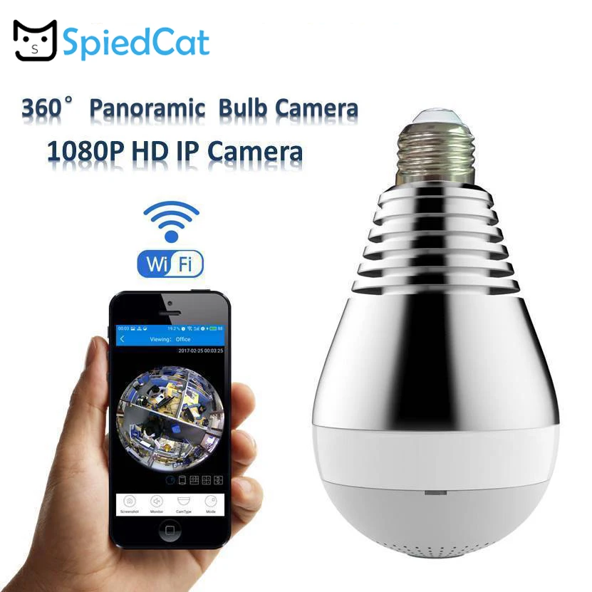 Лампочка Беспроводная wi fi камера Mini 360 градусов панорамная рыбий глаз 960 P/1080 P