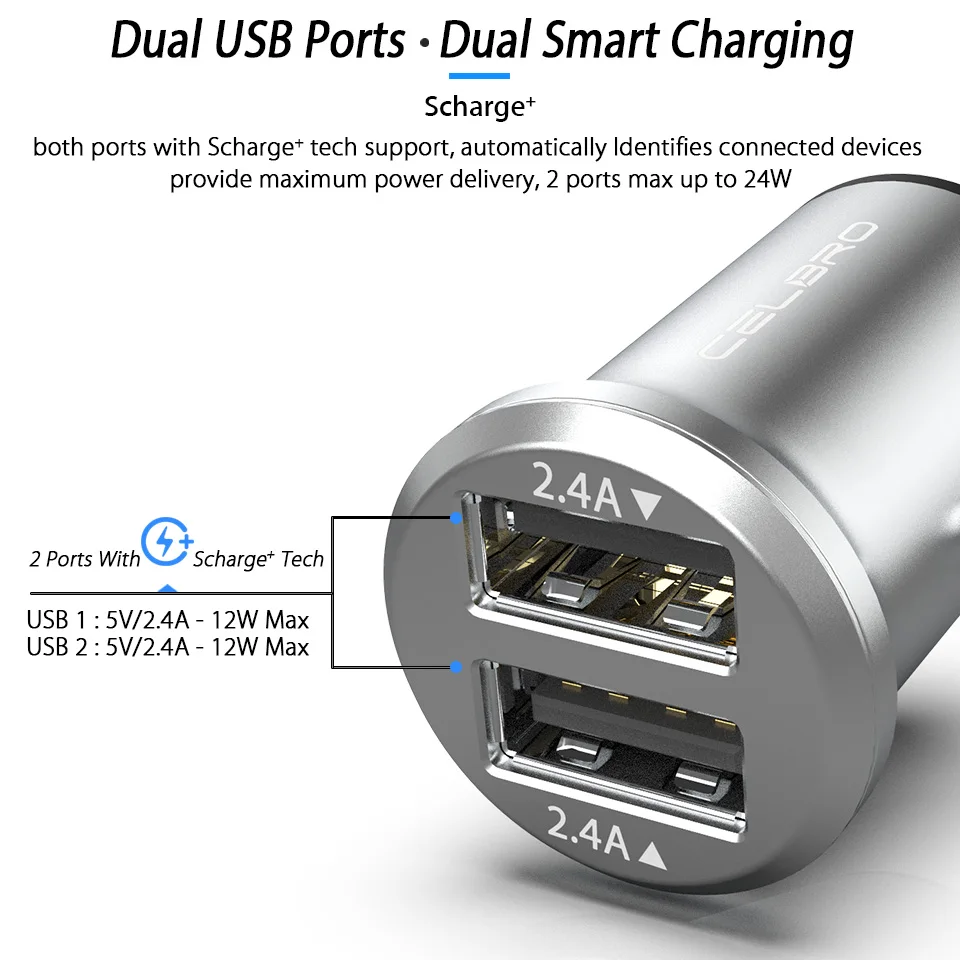 Двойной USB Автомобильное зарядное устройство адаптер 4.8A мини металлическое автомобильное зарядное устройство для мобильного телефона автомобильное USB зарядное устройство автоматическая зарядка 2 порта 24 Вт для Samsung iPhone