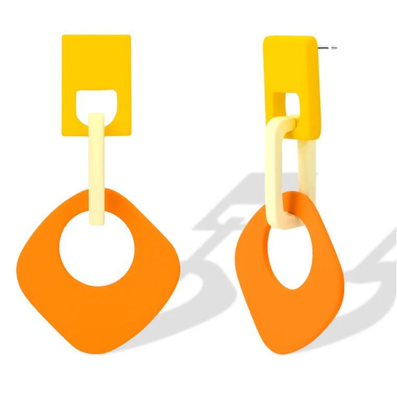 

XIYANIKE New Summer Candy Color Vintage Geometry Interlocking Rectangle Acrylic Buckle Long Drop Earrings for Women Girl