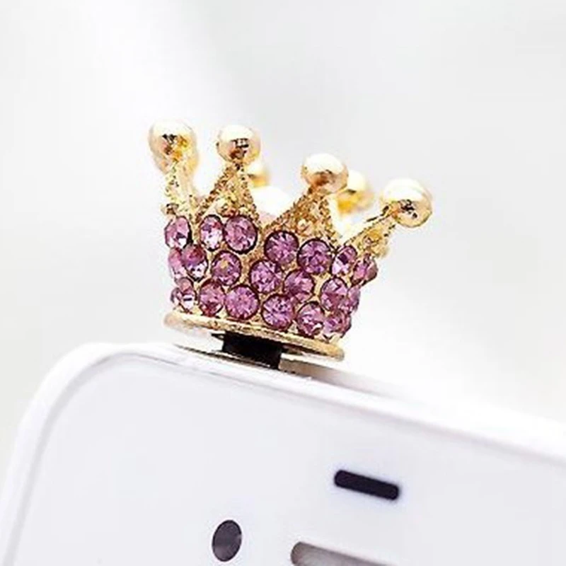 

3.5mm Earphone Jack Dust Plug Rhinestones Crown Anti-dust Plug for Most Mobile Phone
