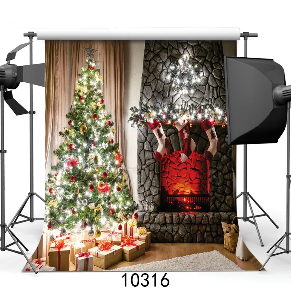 Tree Fireplace Gifts Christmas Photography Backdrops for Baby Shower Photophone Vinyl Cloth Photo Background Studio | Электроника
