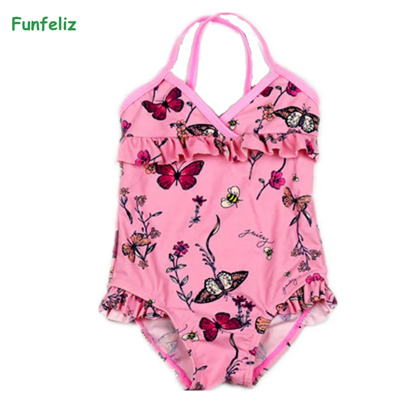 Funfeliz Girls swimsuit 2 8 Years Butterfly Floral Print One Piece