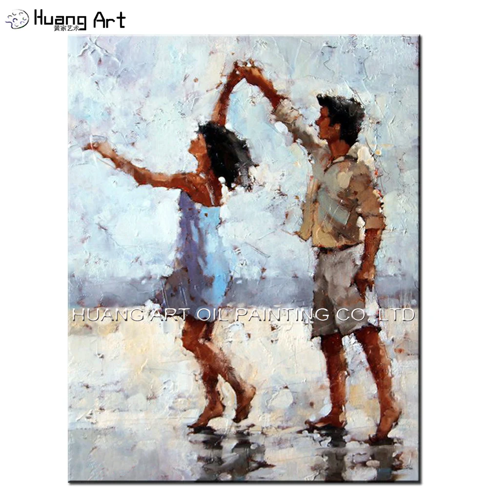 Impression Originale A L Huile De Personnages Tableau Pour Decor De Salon Amoureux Danse Sur La Plage Tableau De Paysage Fait A La Main Aliexpress