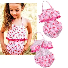 Розовый сексуальный плавательный костюм без рукавов для девочек детский купальник детская пляжная одежда для отдыха принцесса Фламинго купальники 18M01