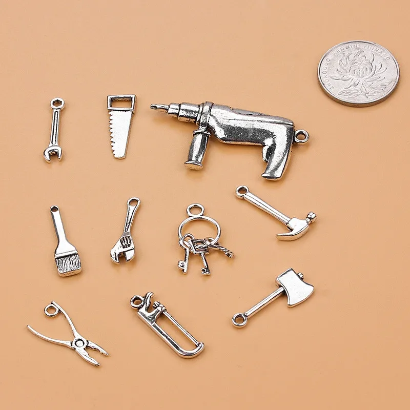 

10pcs/lot Tool Charm Mixed Silver Pendant DIY Jewelry Accessories Necklace Bracelet Earrings Keychain Brooch