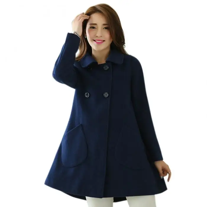 Женское осеннее пальто двубортное шерстяное пальто с отложным воротником Женская куртка AIC88