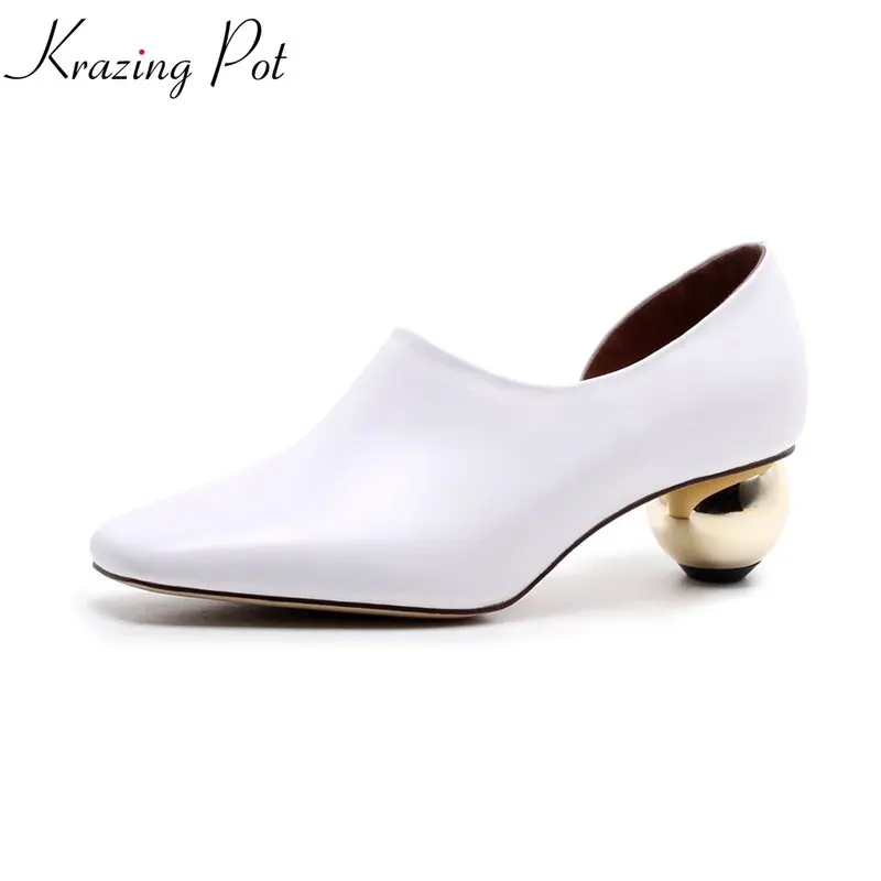 2018 Krazing Pot shoes novelty design med heels genuine leather pumps slip on shallow concise strange style work women pumps L65 2018 Krazing Pot shoes novelty design med heels genuine leather pumps slip on shallow concise strange style work women pumps L65