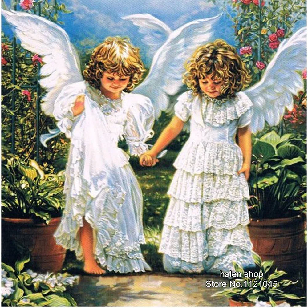 

Diamond Embroidery Two angel Pattern Rhinestones Pictures Diy Diamond Painting Cross Stitch Handmade 5D Diamond Mosaic Kit DF465