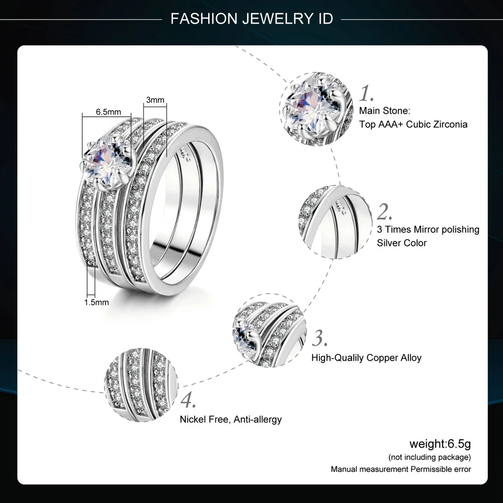Double Fair Brand Flower Bridal 3 Rings Set For Women Cubic Zirconia Stone Fashion Party Jewelry Wholesale&Drop Shipping DFR060