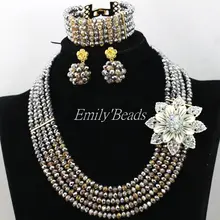 Последние африканские Бусины Цепочки и ожерелья комплект ювелирных изделий в нигерийском стиле свадебный костюм свадебные украшения комплект 5 слоев aij684