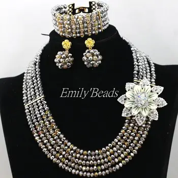 

Latest African Beads Necklace Jewelry Set Nigerian Wedding Costume Bridal Jewelry Set 5 Layers Free Shipping AIJ684
