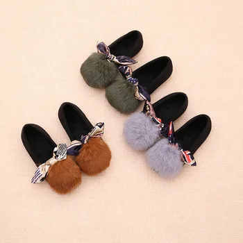 

2019 autumn and winter new girls shoes fur shoes children's real rabbit fur princess baby peas shoes