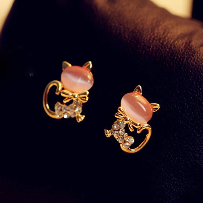 Новая модель модной милой Золотой Цвет Украшенные стразами сережки кошки для Для женщин для детей с украшением в виде кристаллов серьги Модные E374
