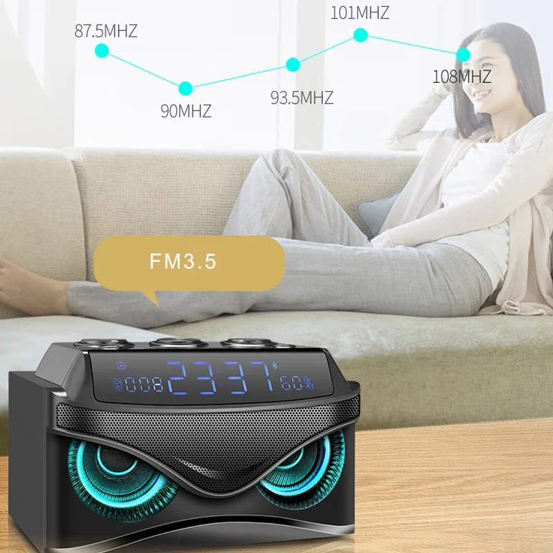 

Plastic Radio LED Digital Dimmable Desk Alarm Clock with Wireless 19W Smart Bluetooth Speaker Micro TF Slot/FM Radio/AUX