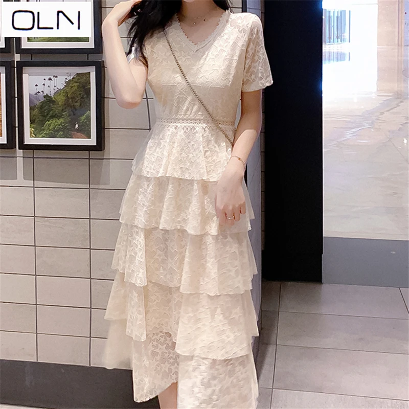 Платье в Корейском стиле vestidos летнее Новое поступление кружевное платье сеточку