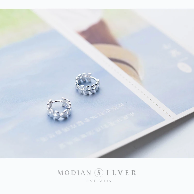 Modian, модные круглые серьги-кольца в форме листа Лаки, Классические серебряные ювелирные изделия из настоящего 925 пробы для женщин и женщин, Подарок на годовщину
