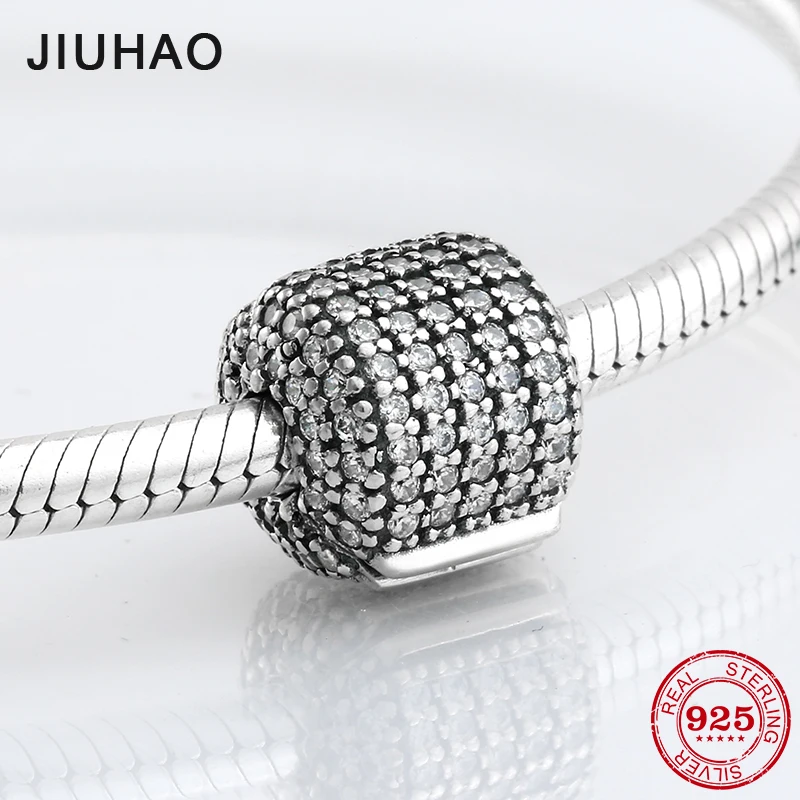

925 sterling silver pave clear Crystal zirconia clips lock beads Stopper Bead Fit Original Pandora Charm Bracelet Jewelry making
