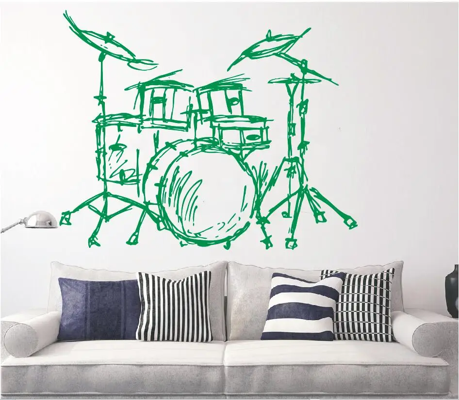 Набор барабанов силуэт Настенная роспись для дома гостиной модный Декор музыкальный инструмент набор барабанов набор настенных наклеек качество WallpaperQ-88