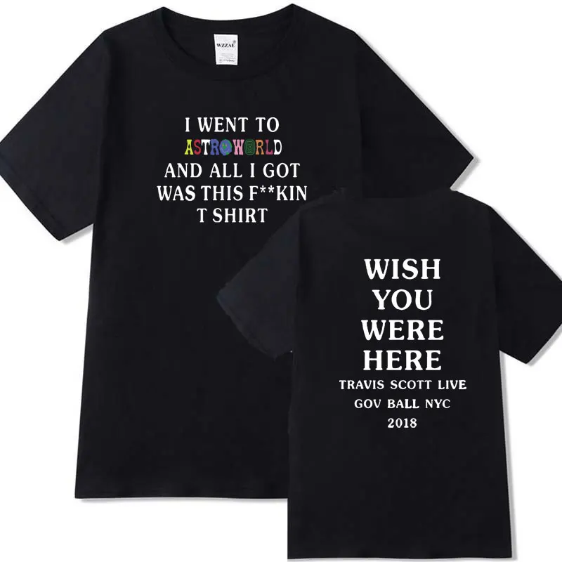 

Streetwear Travis Scott Astroworld GOV BALL NYC 2018 T-shirt Mens and Womens Cotton Letter Shirt camisetas hombre T-shirts