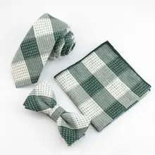 Хлопковый клетчатый галстук набор для мужчин темно-зеленый, комплект галстуков бабочка Карманный платок набор для мужчин вечерние аксессуары gravata