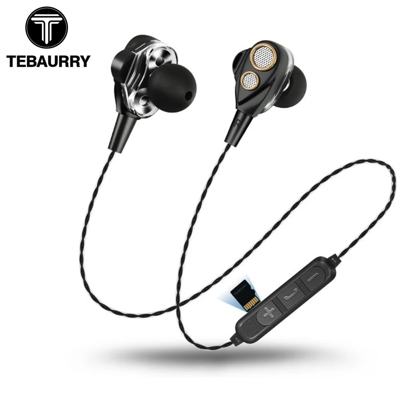 

TEBAURRY Dual Driver Unit Bluetooth Earphone Wireless Headset with Microphone TF Card Play Music Headphone Wireless for phone