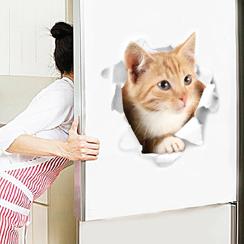 PVC 3D cute cat toilet stickers on the toilet seat creative decoration animal stickers on the wall refrige door bathroom decals  (10)