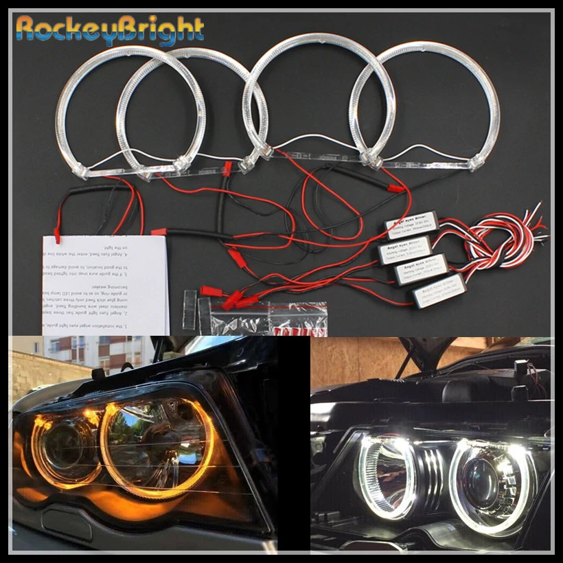 Rockeybright 3000 K 6000 K SMD LED عيون الملاك ل BMW E46 E39 E38 E36 مصباح أمامي لجهاز الإسقاط الأبيض الأصفر E39 الملاك العين 4*131 مللي متر خواتم