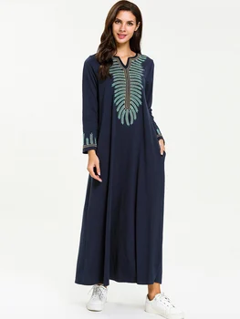 

Women Muslim Arab Dress Kaftan Maxi Robe Gown Women Embroidery Long Sleeve Turkish Dress Dubai Moroccan Abaya Islamic Clothing