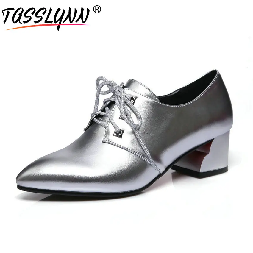 

TASSLYNN 2019 Woman Pumps Lace Up Pointed Toe Square Med Heels Pumps Western Style Spring Autumn Women's Shoes Size 34-39