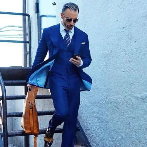 

2019 New Royal Blue Men Suit Slim Fit 3 Piece (Jacket+Pants+Vest) Tuxedo Prom Suits Jacket Custom Groom Blazer wedding dress