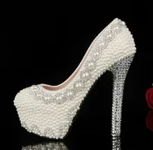 Newest Gorgeous High Heel Crystal Pearls Bridal Prom Heels Ball Party Pageant Wedding Shoes Popular women Shoes