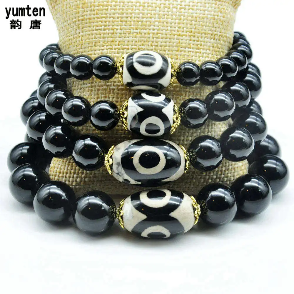 

Yumten Diy Nature Obsidian Bracelets For Women And Men Charm Bangles Dzi Beads New Fashion Sterling Sliver 925 Jewelry Bileklik