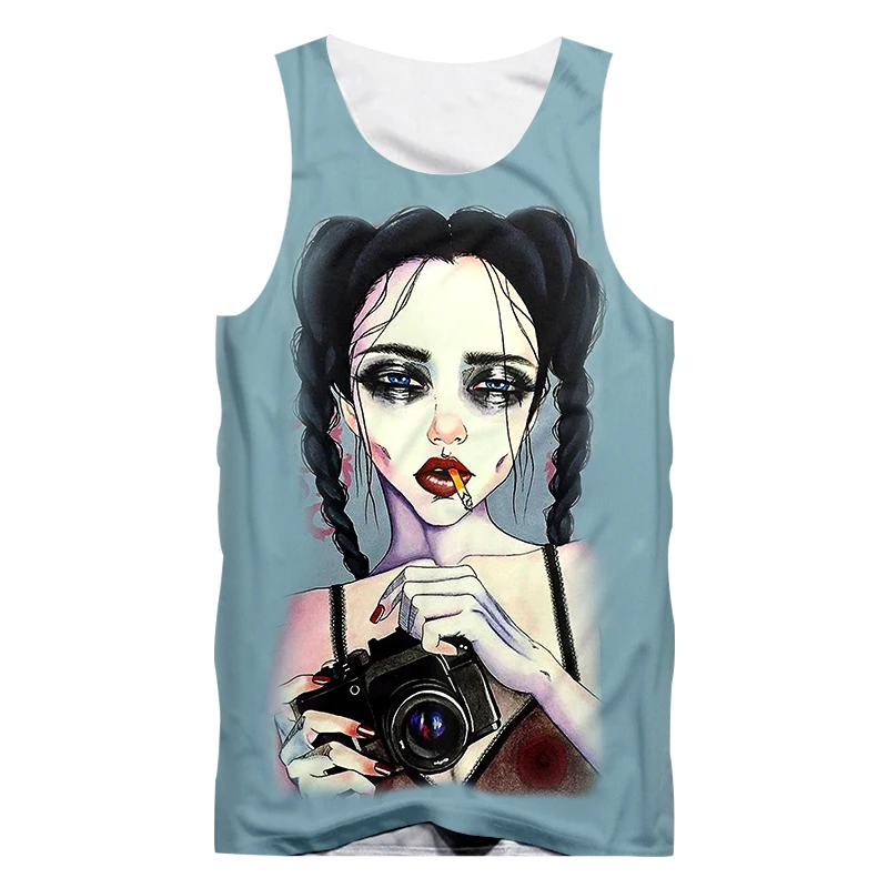 

Unisex Bodybuilding Fitness Sleevless Tee Shirts New Harajuku Women/men's Cool Print Smoking Girl Tank Top Camera Vest Dropship