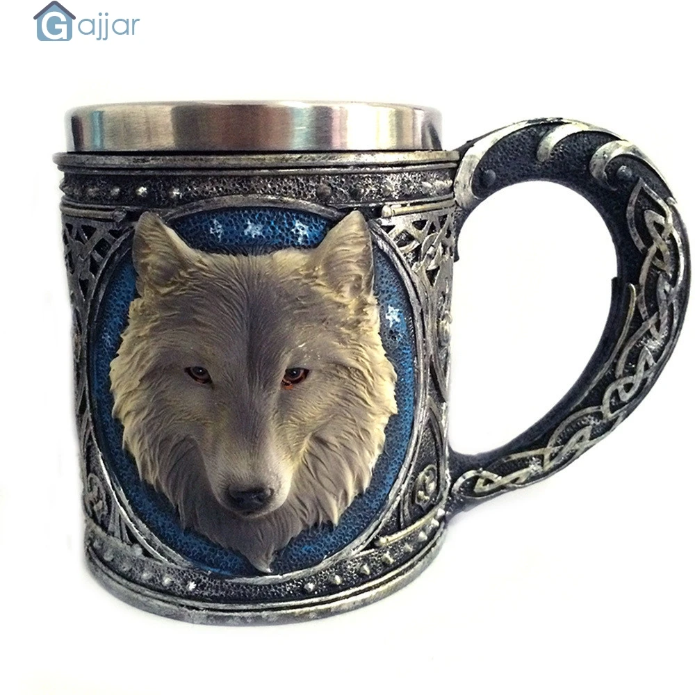 

Home Water Cups 3D Wolf King Head Pattern Mug Retro Resin Stainless Steel Coffee Tea Cup Creative Cups DropshipingAug1