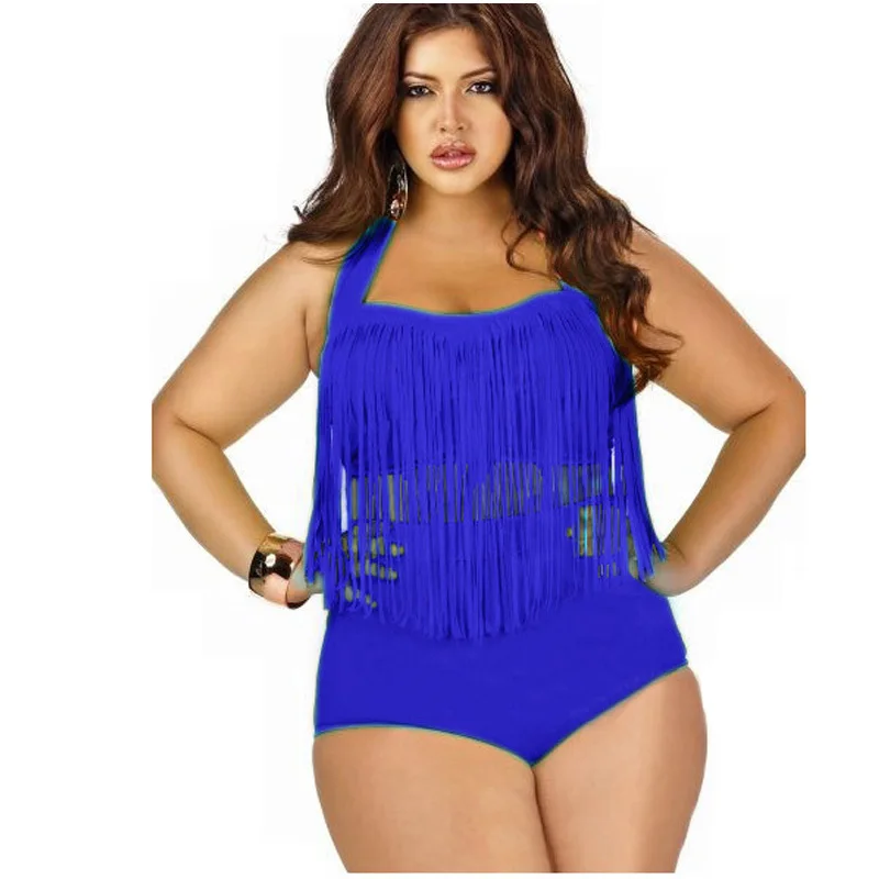 Плюс размер XXXL бикини бразильский 6 цветов Высокое качество сексуальный винтажный кисточкой Высокая талия Купальник женский купальный костюм