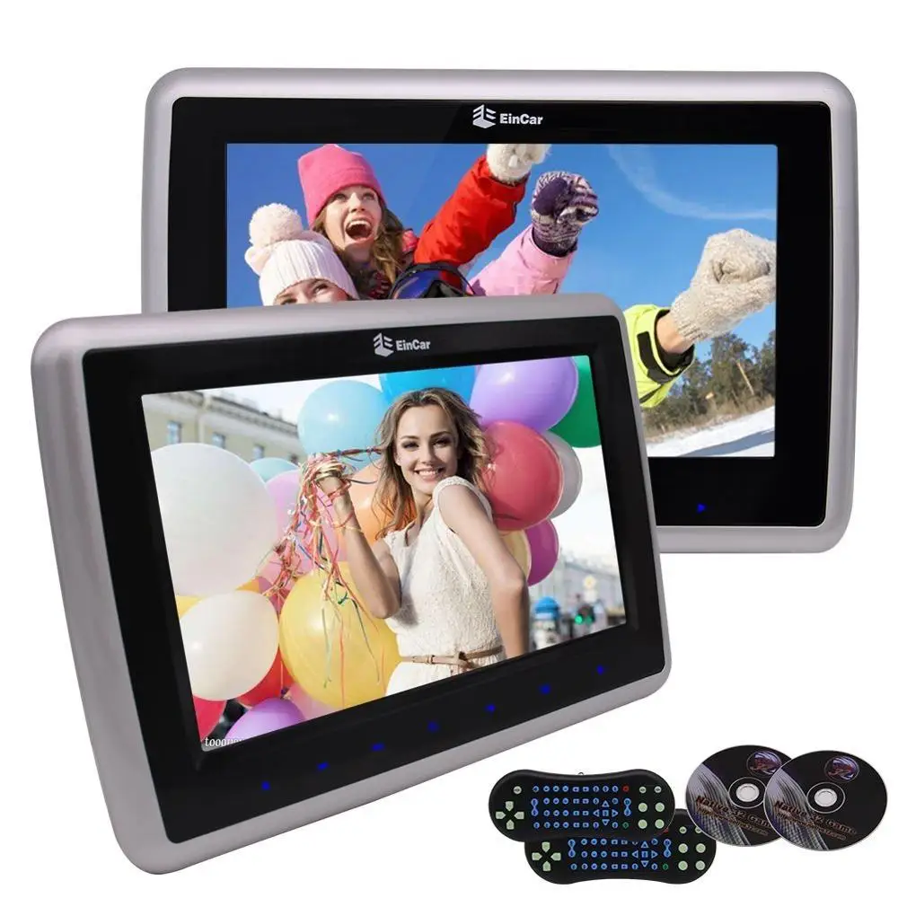 

2 PCS Car pillow DVD Player Headrests Video Wide View LCD Screen Monitor with Remote Control Game Discs Support FM IR Headphone