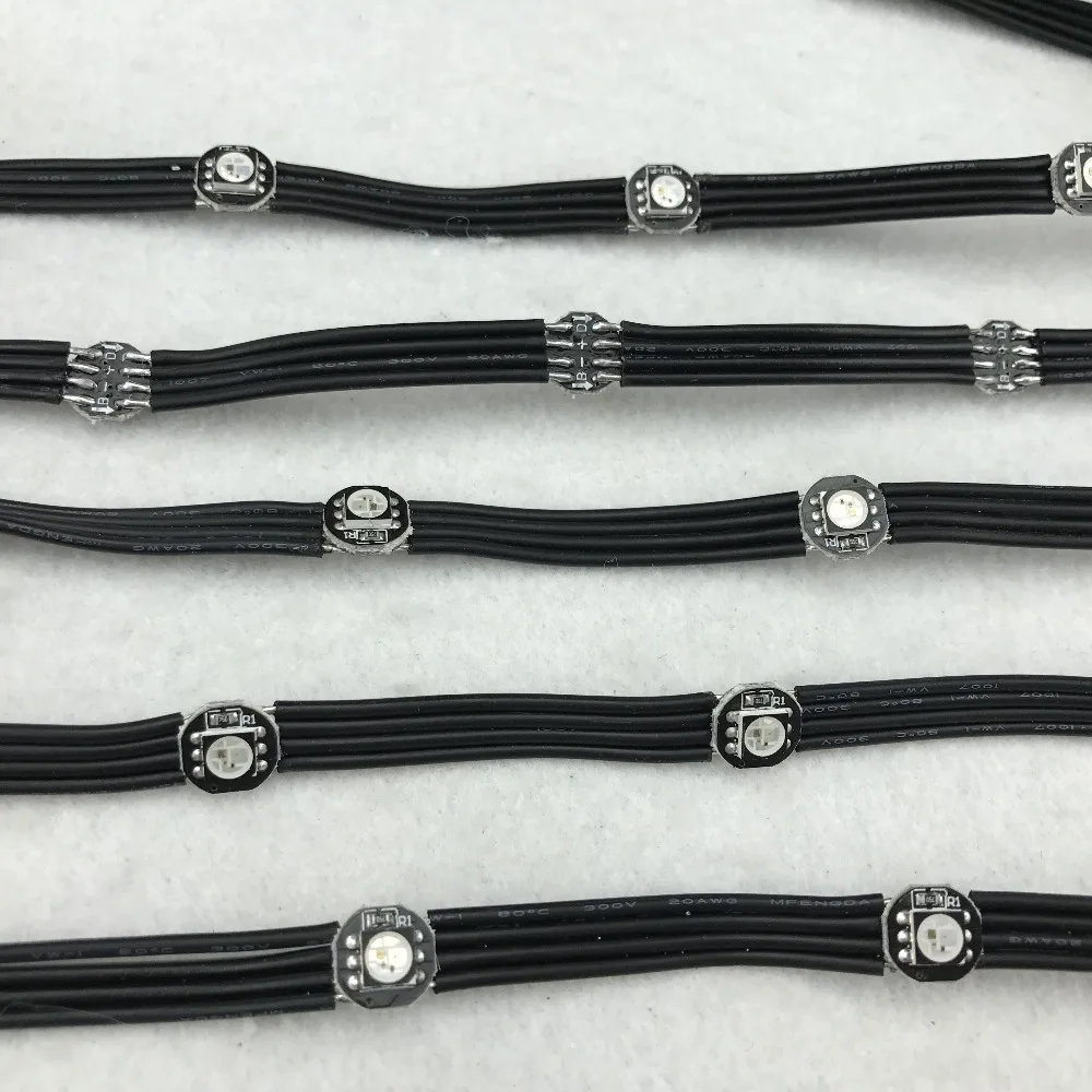 

100pcs/string WS2813-RGB full color addressable LED pixel light with heatsink;DC5V input;10cm wire spacing;with all black wire