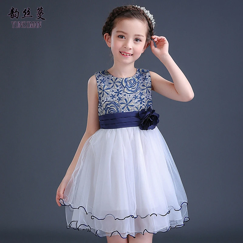 

Baby Girls Lace Dress 6 8 10 12 Years Kids White Blue Flower Lace Party Princess Tutu Dress Girls Costume for Summer 2018 11C03
