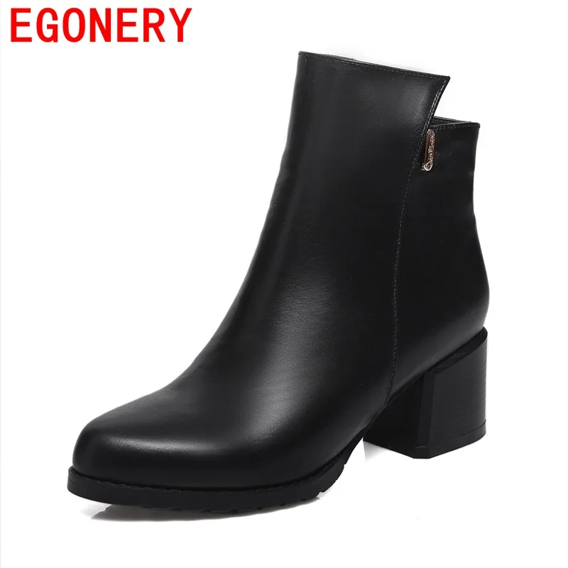 

EGONERY ankle boots good quality high-grade rubber anti-skid shoe sole round toe casual side zipper shoes women winter boots