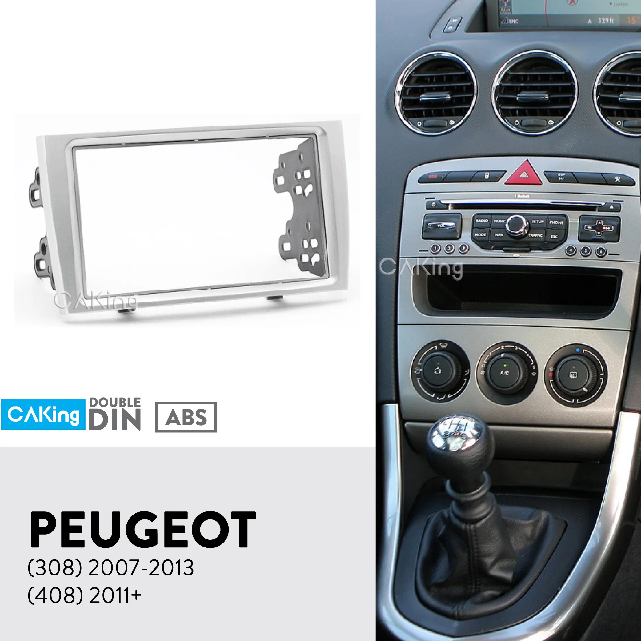 

Double Din Car Fascia Radio Panel for PEUGEOT (308) 2007-2013, (408) 2011+ Dash Kit Facia Plate Adapter Cover Console Bezel Trim