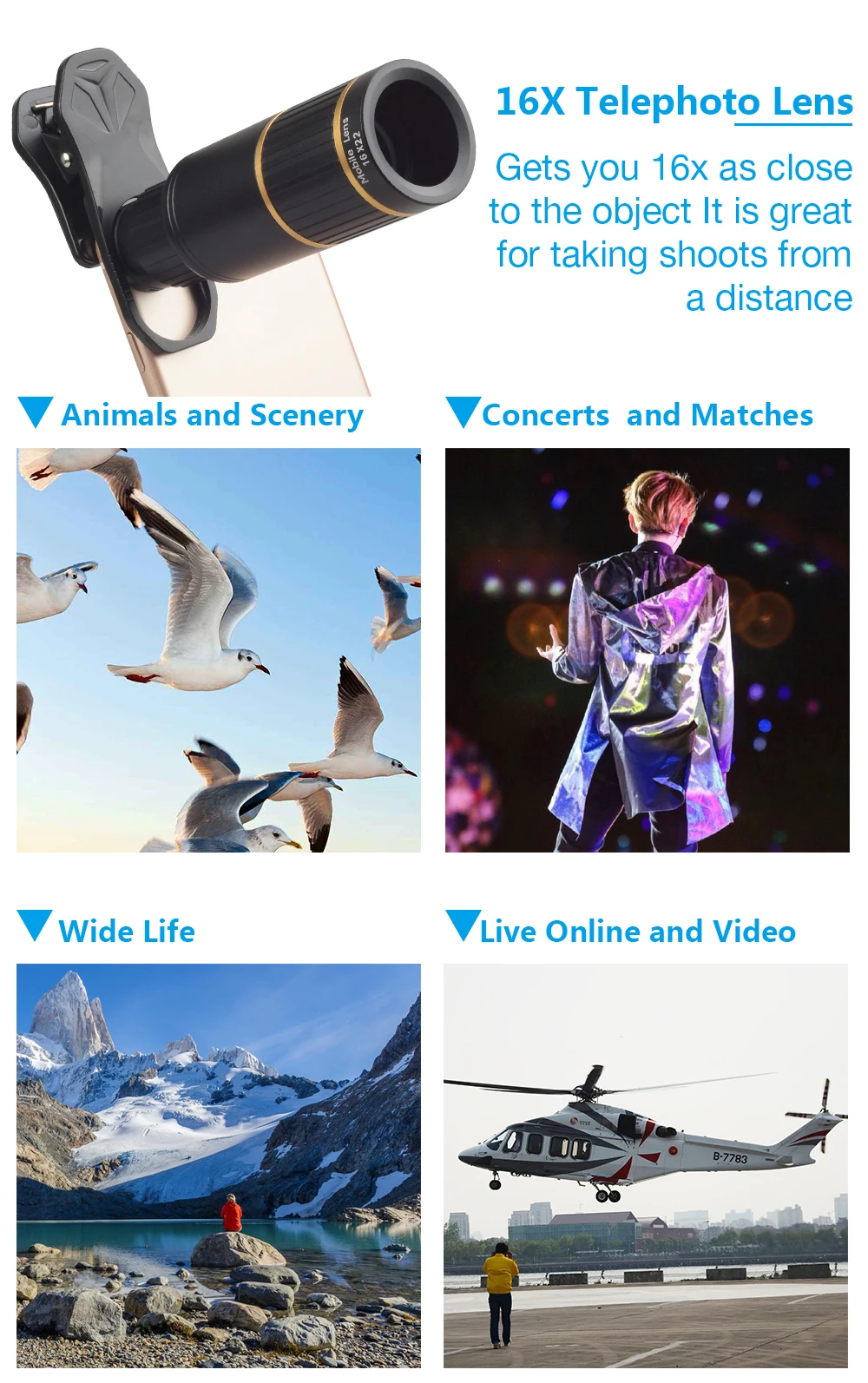 APEXEL Phone Camera Lens Kit universal Metal 16x Telescope telephoto lens+selfie tripod+ 3 in 1 lens for Samsung iPhone and Android 13 2 (2)