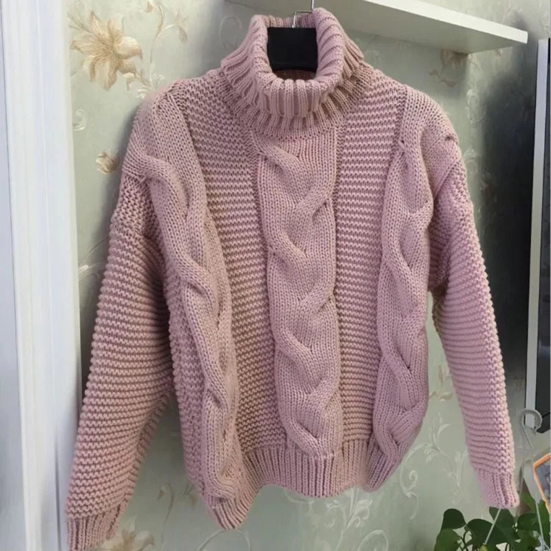Europe And The United States Autumn New Women's Sweater Lapel Twist Solid Color Pullover Sweater Female Short Loose Sweater (4)