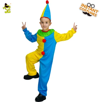 

Hot Unisex Kids Smart Clown Costumes Funny Jester Role-play Jumpsuit for Carnival Party Amusement Park Show